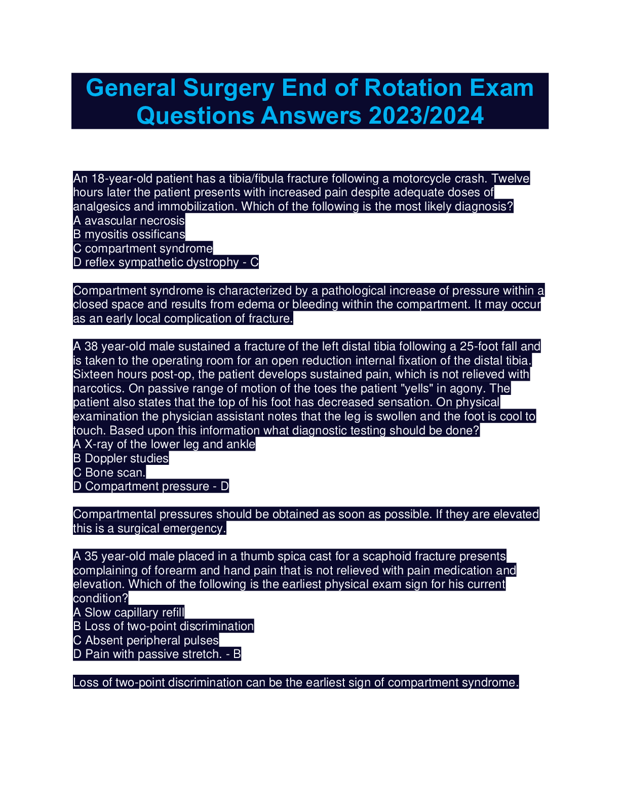 Preview image for General Surgery End of Rotation Exam Questions Answers 2023/2024